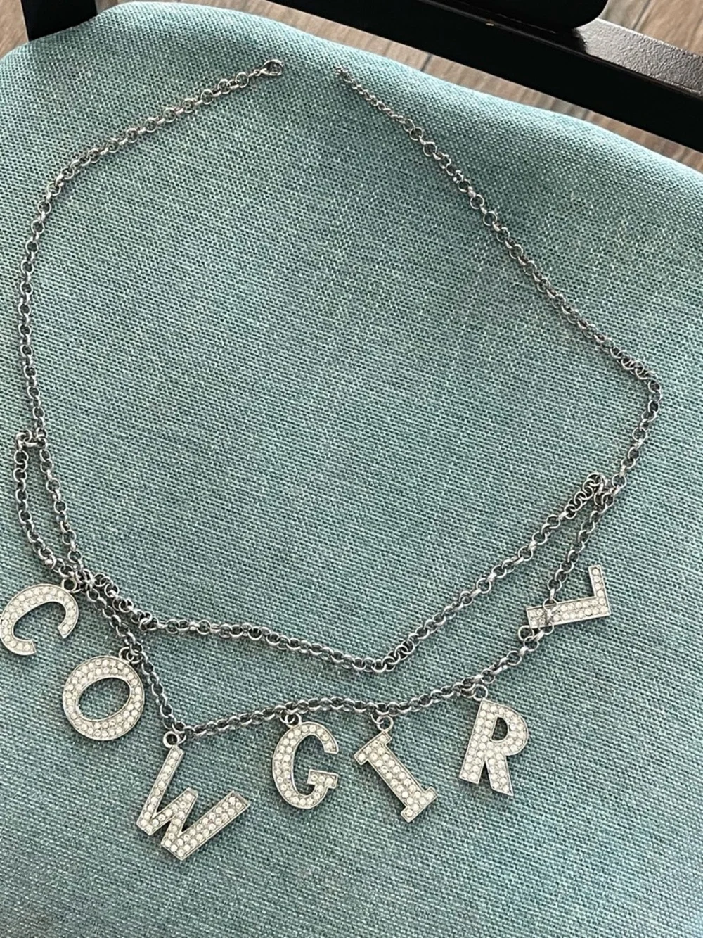 Silver Rhinestone “COWGIRL” Belt Chain- extra small